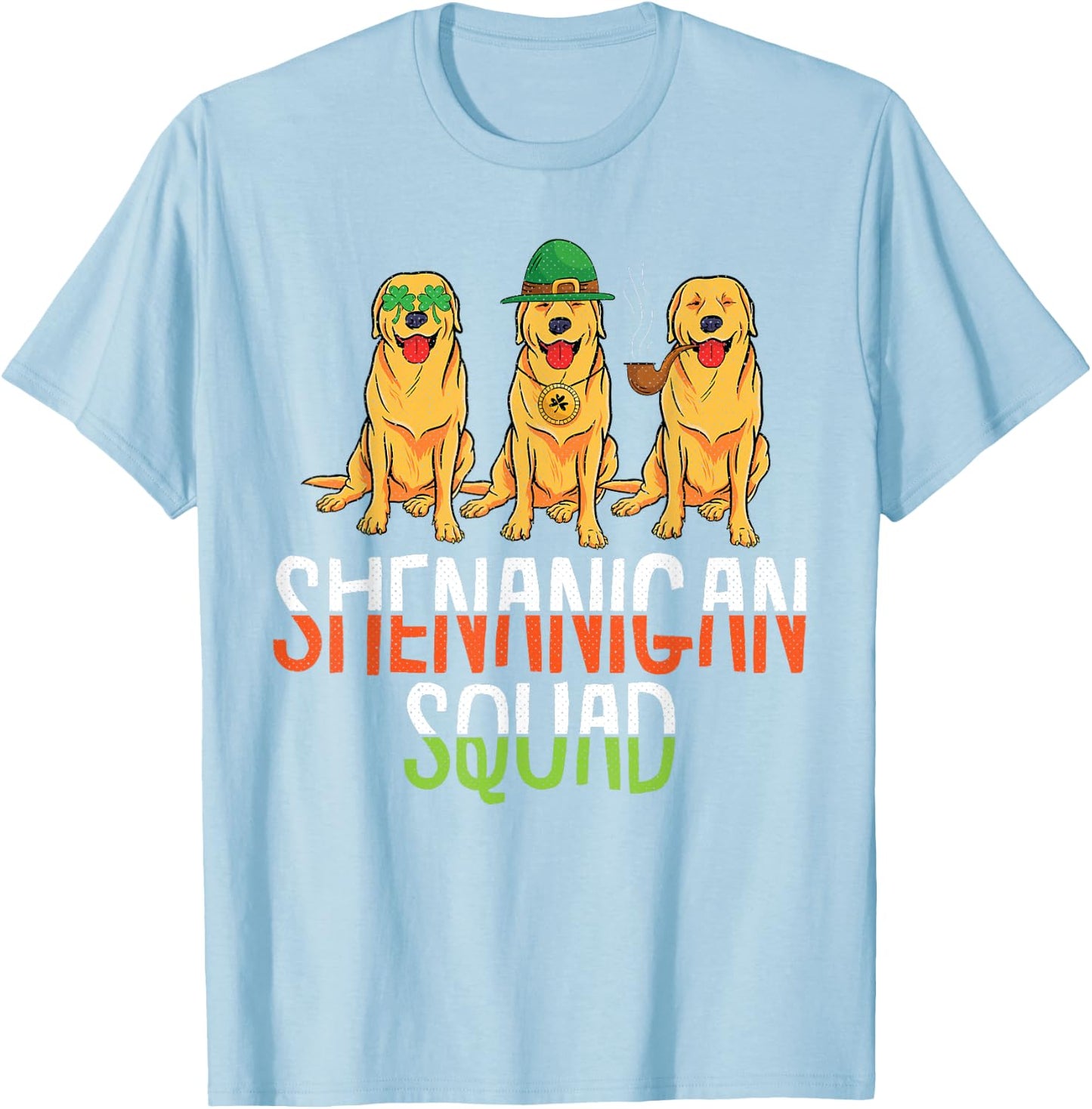 Shenanigan Squad St Patricks Day Cute Golden Retriever Gift T-Shirt - T-Shirt | Light Blue