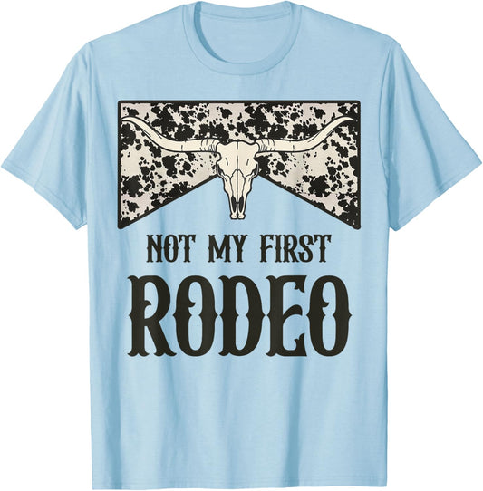 Not My First Rodeo Bull Skull Leopard Western Rodeo Country T-Shirt - T-Shirt | Light Blue