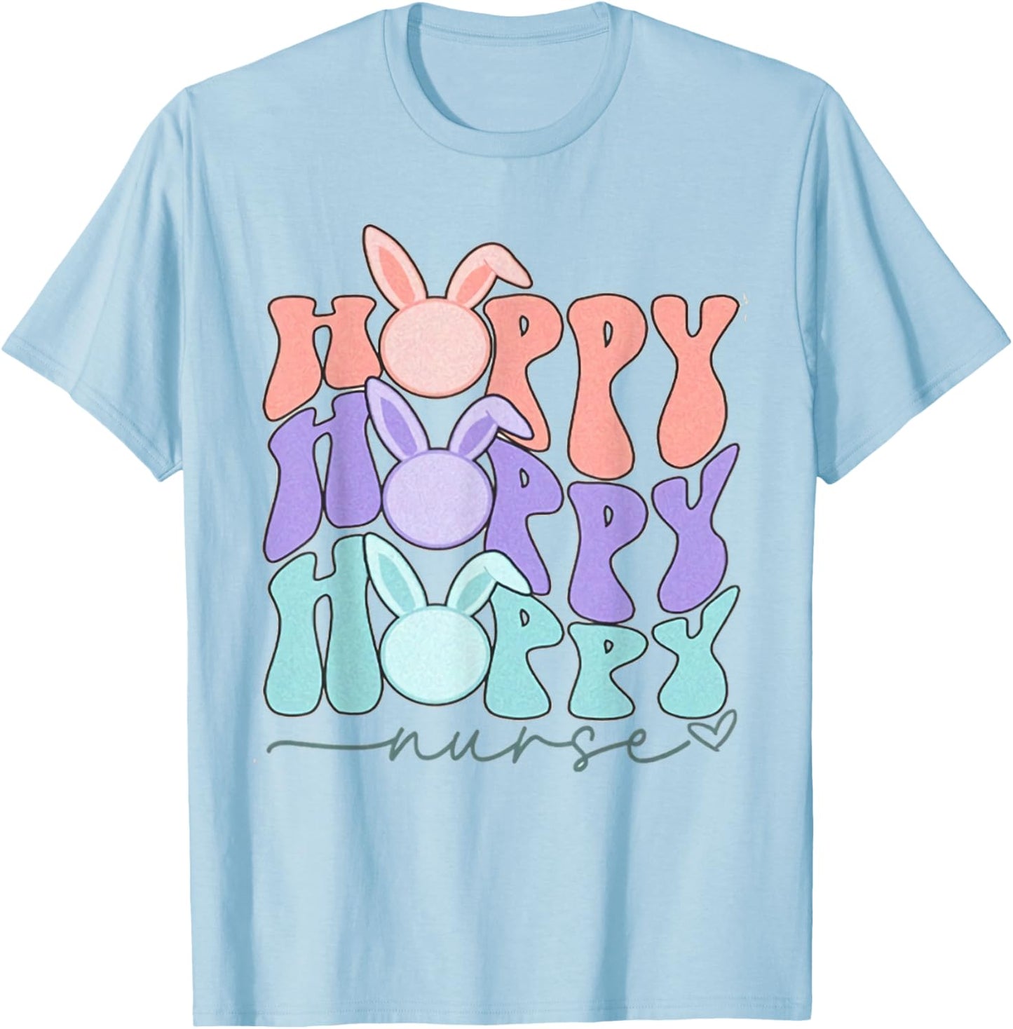 Retro Nurse Easter Hoppy Nurse Rn Easter Groovy Bunny Spring T-Shirt - T-Shirt | Light Blue