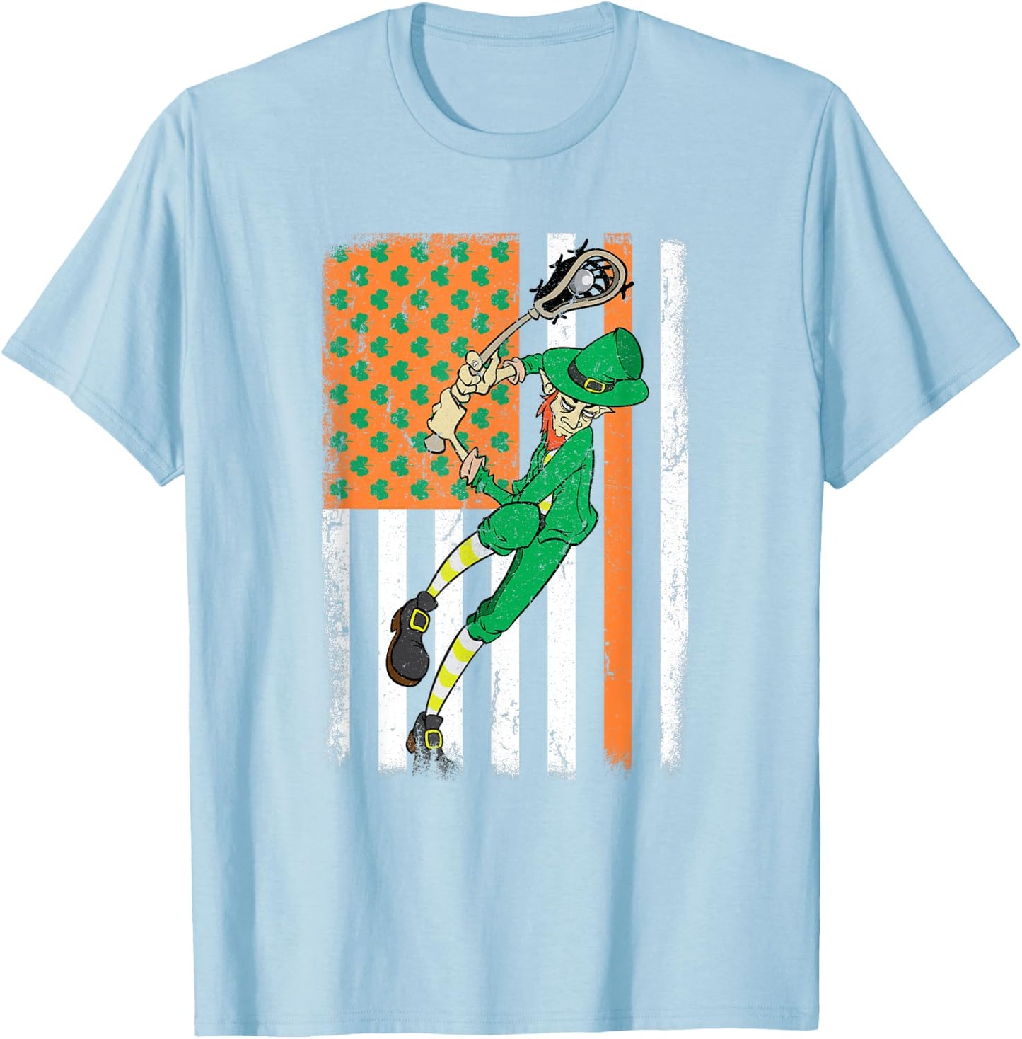 Lacrosse Player Leprechaun Irish USA Flag St Patrick's Day Kids Men T-Shirt - T-Shirt | Light Blue