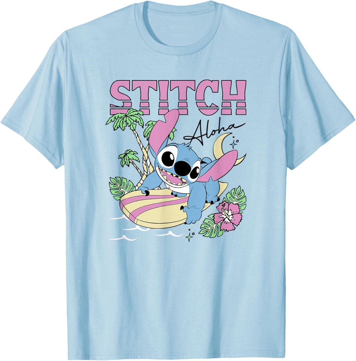 Disney Lilo & Stitch Aloha Hawaiian Surf Poster T-Shirt - T-Shirt | Light Blue