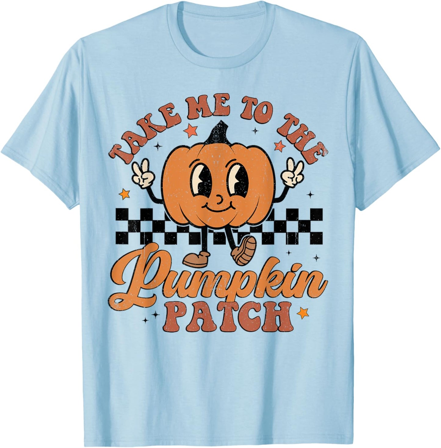 Retro Groovy Take Me To The Pumpkin Patch Fall Thanksgiving T-Shirt - T-Shirt | Light Blue