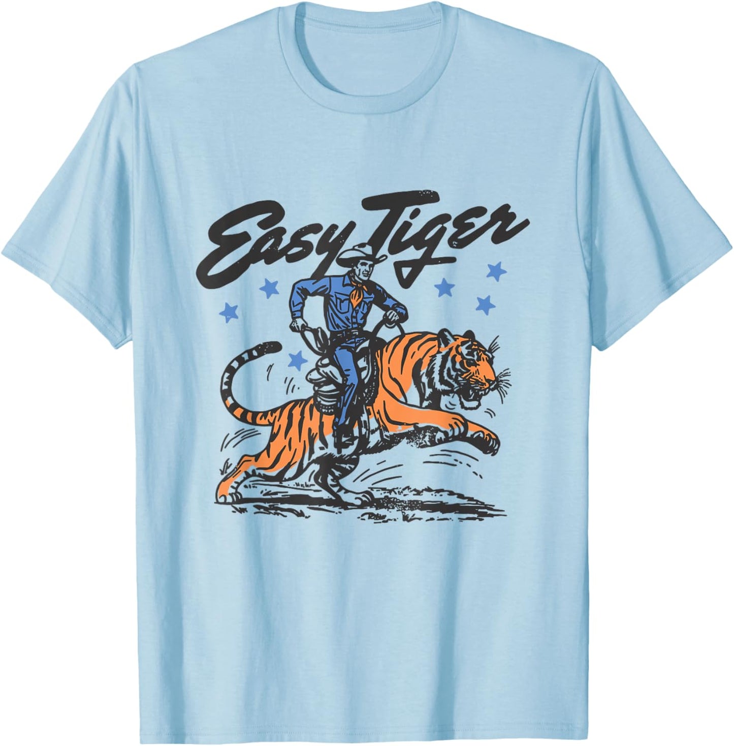 Trendy Vintage Easy Tiger Cowboy Western Boho Hippie Style T-Shirt - T-Shirt | Light Blue