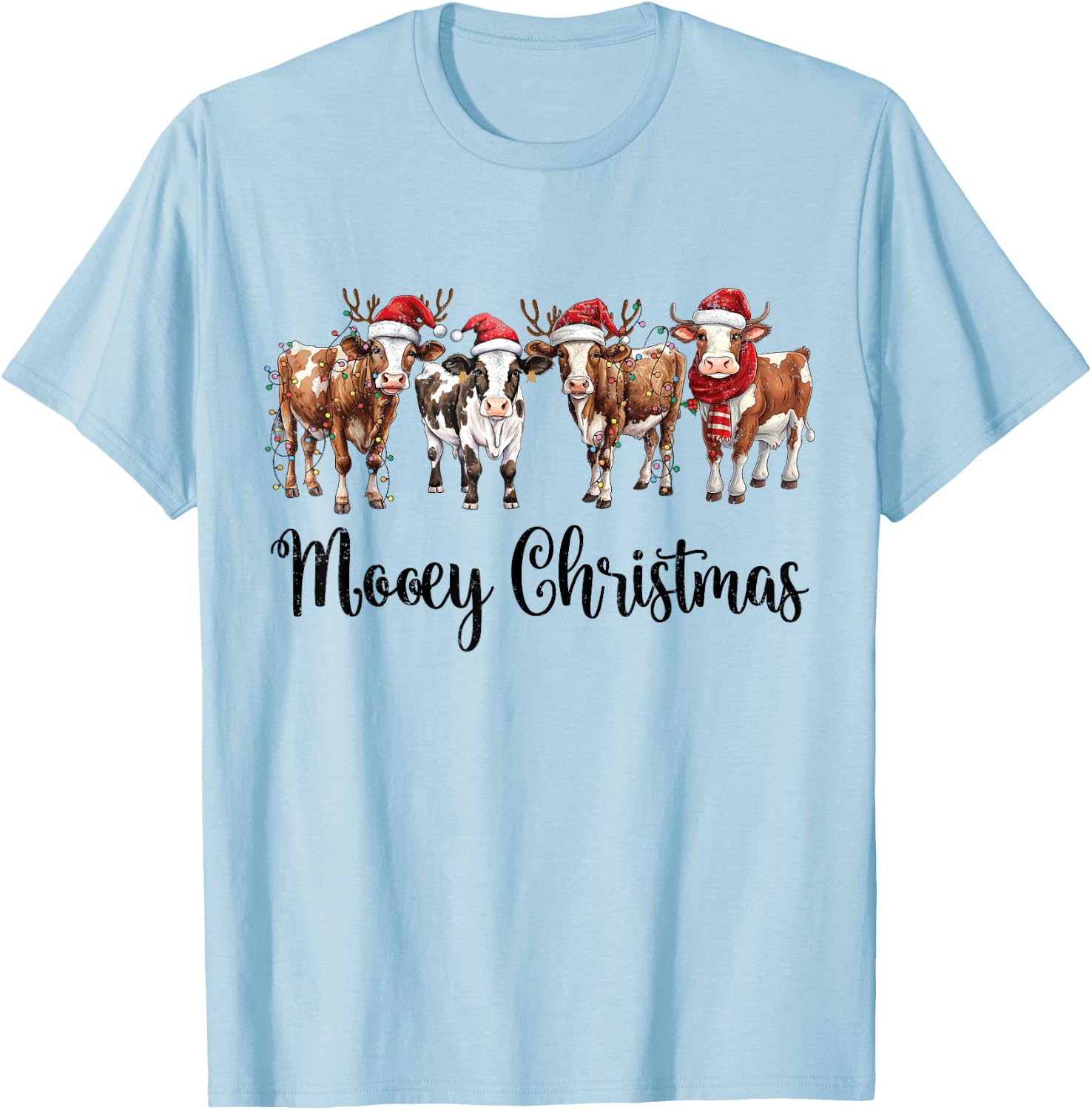 Mooey Christmas Cowgirl Xmas Funny Western Christmas Cow T-Shirt - T-Shirt | Light Blue