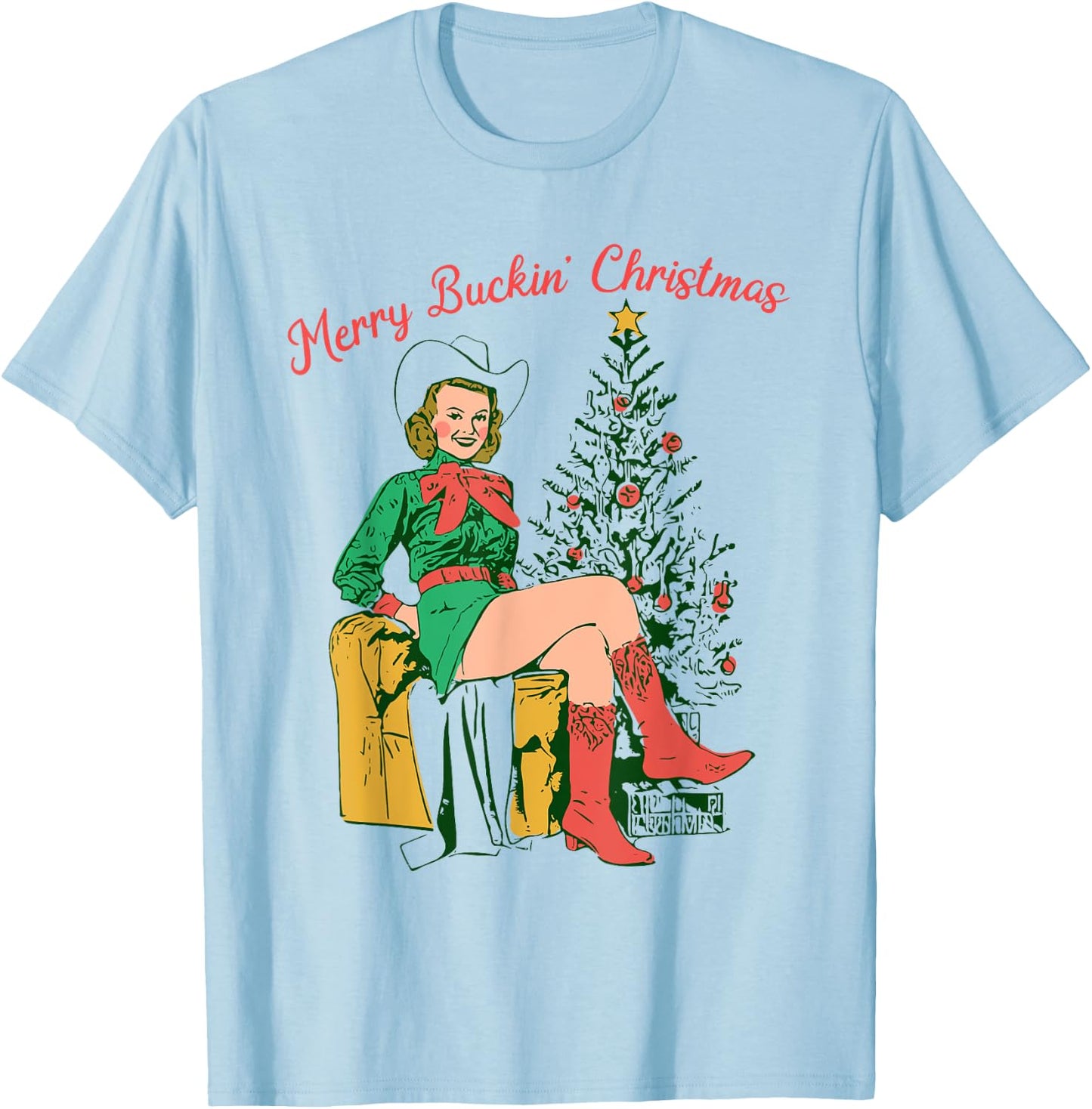 Funny Christmas Merry Buckin' Christmas T-Shirt - T-Shirt | Light Blue