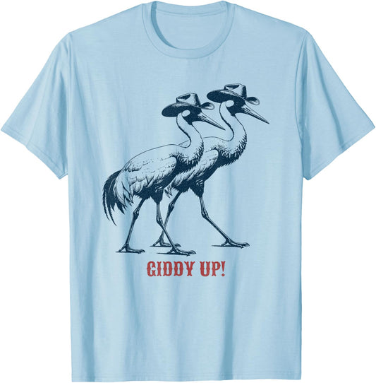 Giddy Up - Rodeo / Cowboy Whooping Crane T-Shirt - T-Shirt | Light Blue