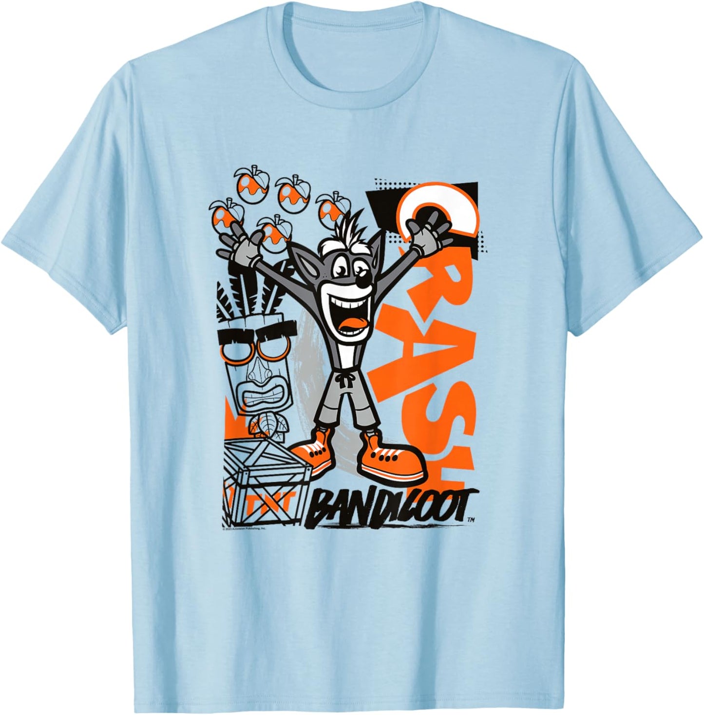 Crash Bandicoot Retro Vintage Crash Wumpa Graffiti Badge T-Shirt - T-Shirt | Light Blue