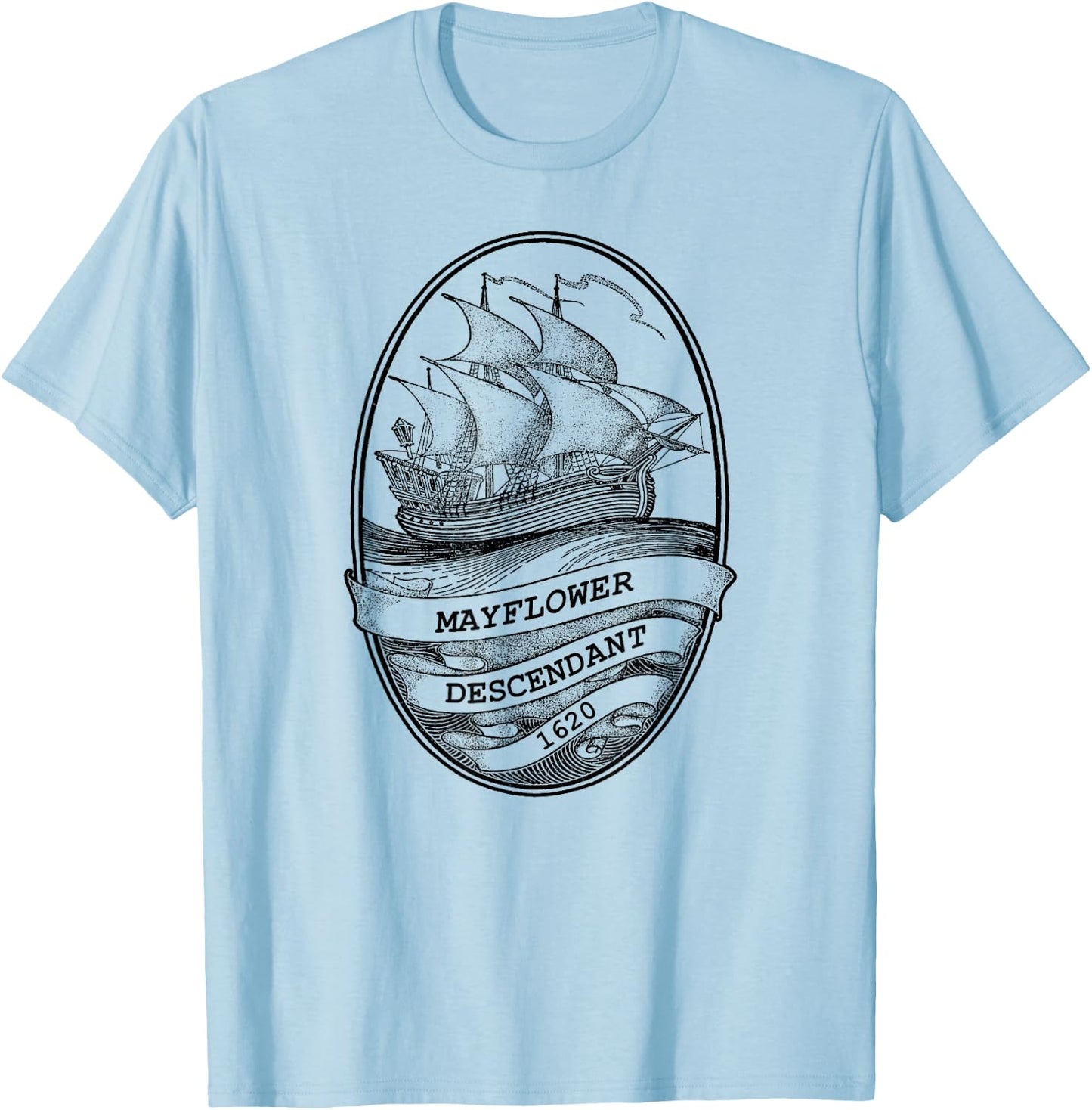 Mayflower Descendant 1620 T-Shirt - T-Shirt | Light Blue