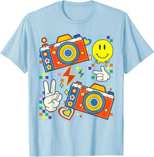 Kidcore Aesthetic Camera Fabric Patches Decora Kei T-Shirt - T-Shirt | Light Blue