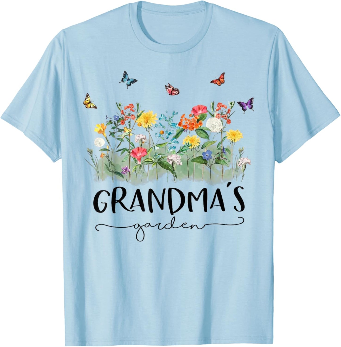 Butterfly Flowers Plant Grandma's Garden Gardener T-Shirt - T-Shirt | Light Blue