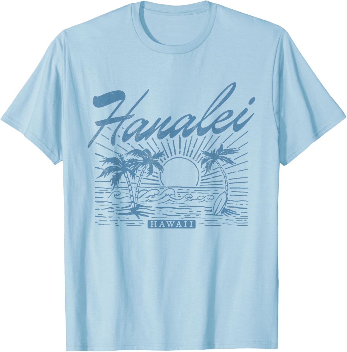 Hanalei Hawaii Vintage Style Distressed T-Shirt - T-Shirt | Light Blue