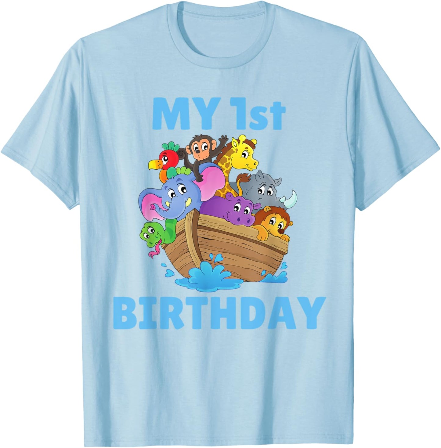 Noahs Ark First Birthday Party 1st Year Kids Toddler Animals T-Shirt - T-Shirt | Light Blue