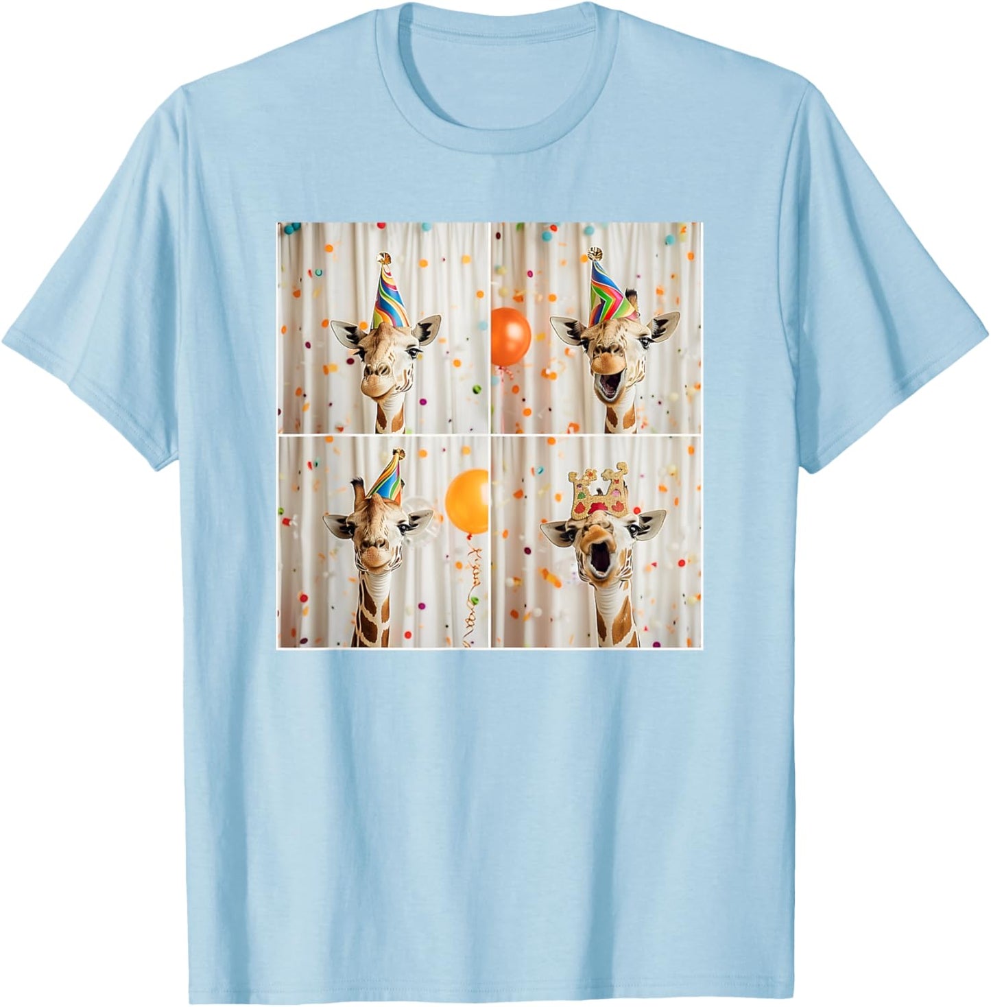 Happy Giraffe Face Jungle Animal Selfie Birthday Giraffe T-Shirt - T-Shirt | Light Blue