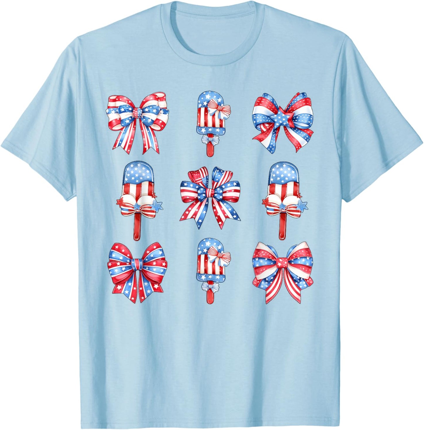 4th of July Cute Popsicle Bows Patriotic Women Kids T-Shirt - T-Shirt | Light Blue