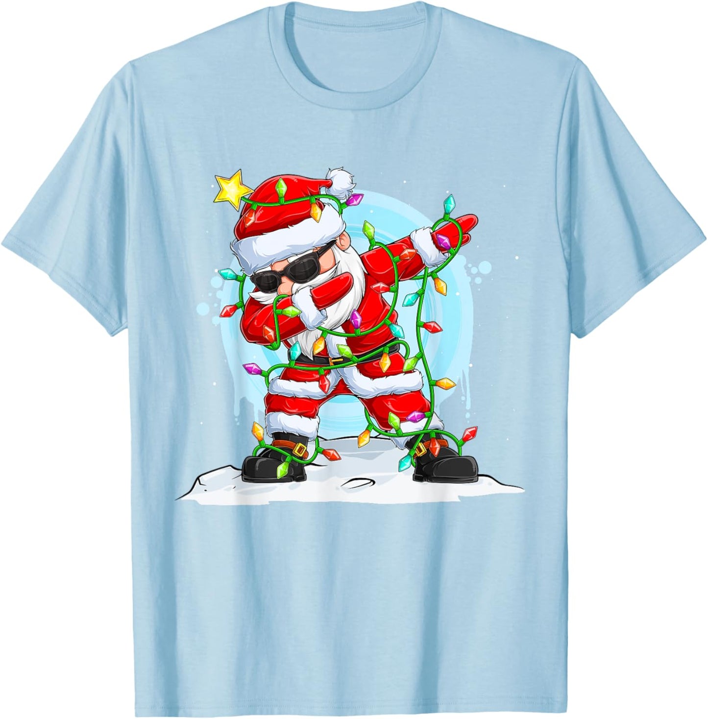 Christmas Fairy Lights Dab Dance Santa Claus T-Shirt - T-Shirt | Light Blue