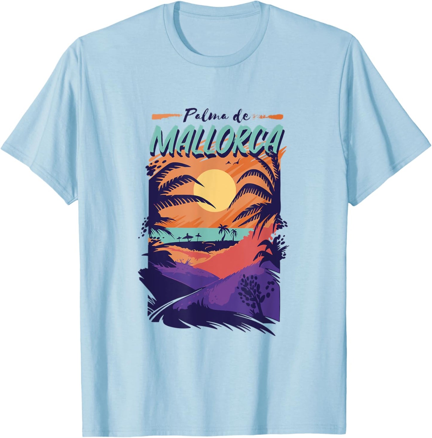 Palma de Mallorca Beach Sunset Men Women T-Shirt - T-Shirt | Light Blue
