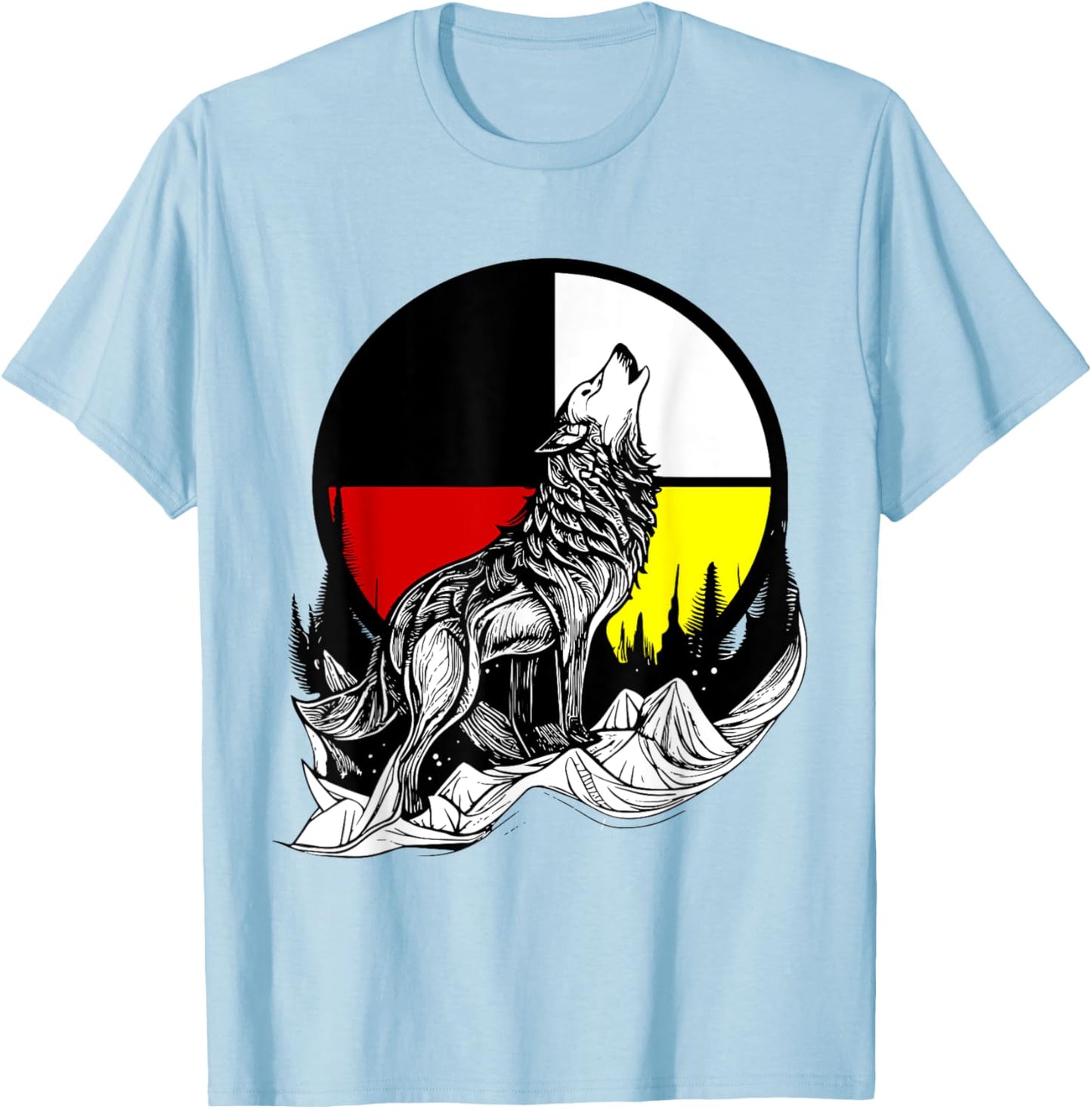 Wolf Native American Medicine Wheel T-Shirt - T-Shirt | Light Blue