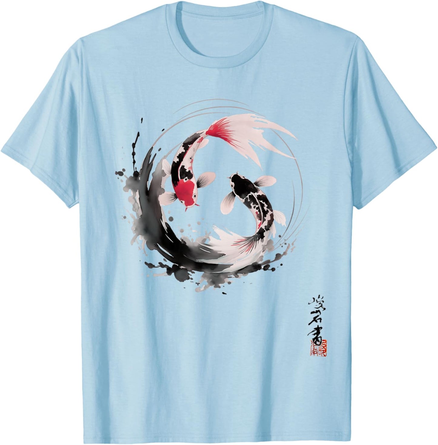 Yin and Yang Japanese Koi Fish Vintage T-Shirt - T-Shirt | Light Blue