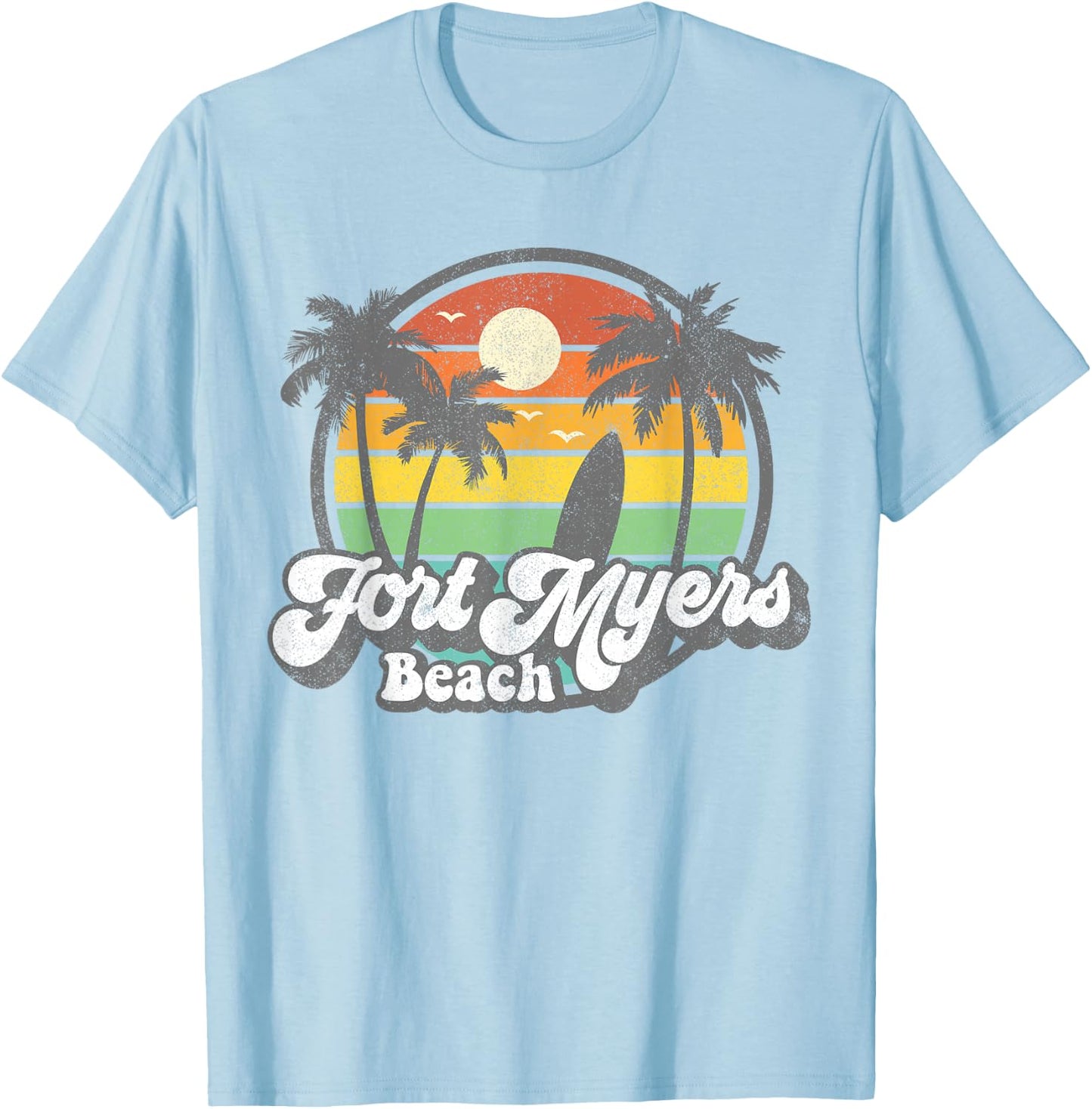 Vintage Fort Myers Beach Florida Surfing Retro 70s Surf Gift T-Shirt - T-Shirt | Light Blue