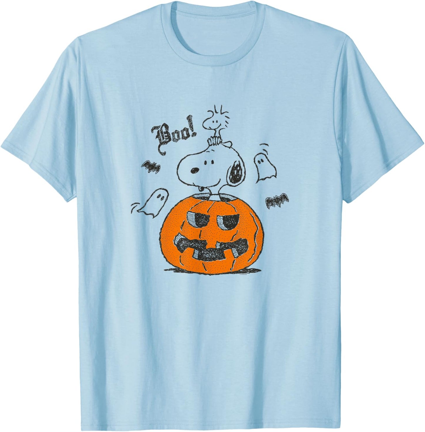Peanuts - Snoopy Woodstock Halloween Pumpkin Boo T-Shirt - T-Shirt | Light Blue