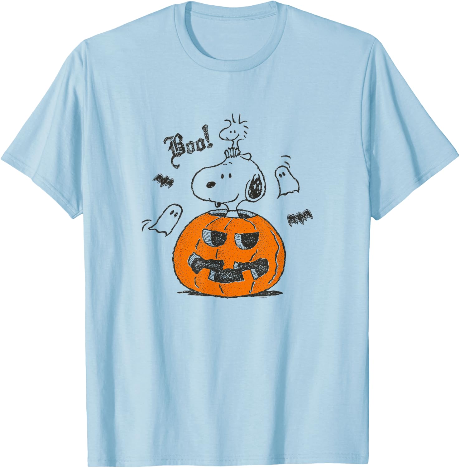 Peanuts - Snoopy Woodstock Halloween Pumpkin Boo T-Shirt - T-Shirt | Light Blue