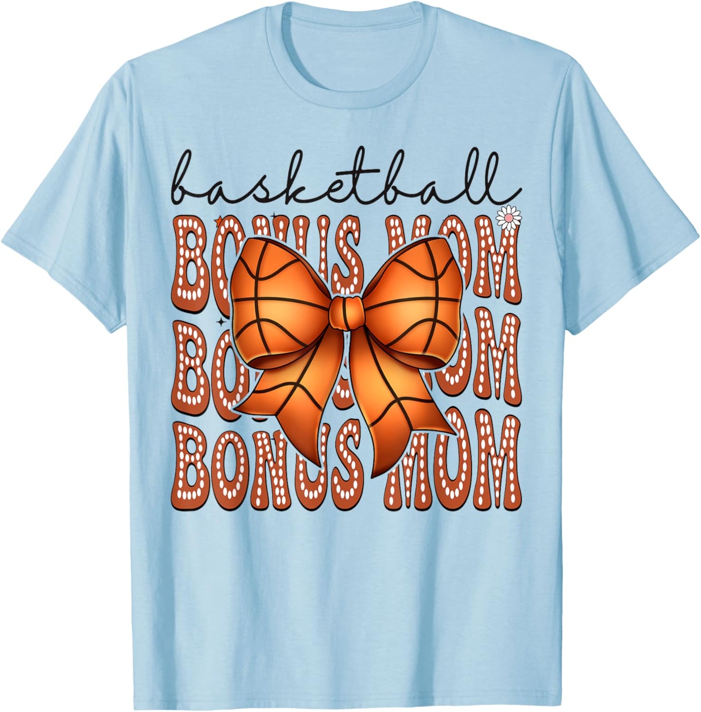 Basketball Bonus Mom Coquette Bow Game Day Groovy T-Shirt - T-Shirt | Light Blue