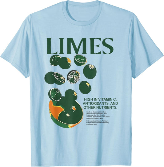 Retro Vintage Limes Graphic Vegetables Lemon Women and Men T-Shirt - T-Shirt | Light Blue