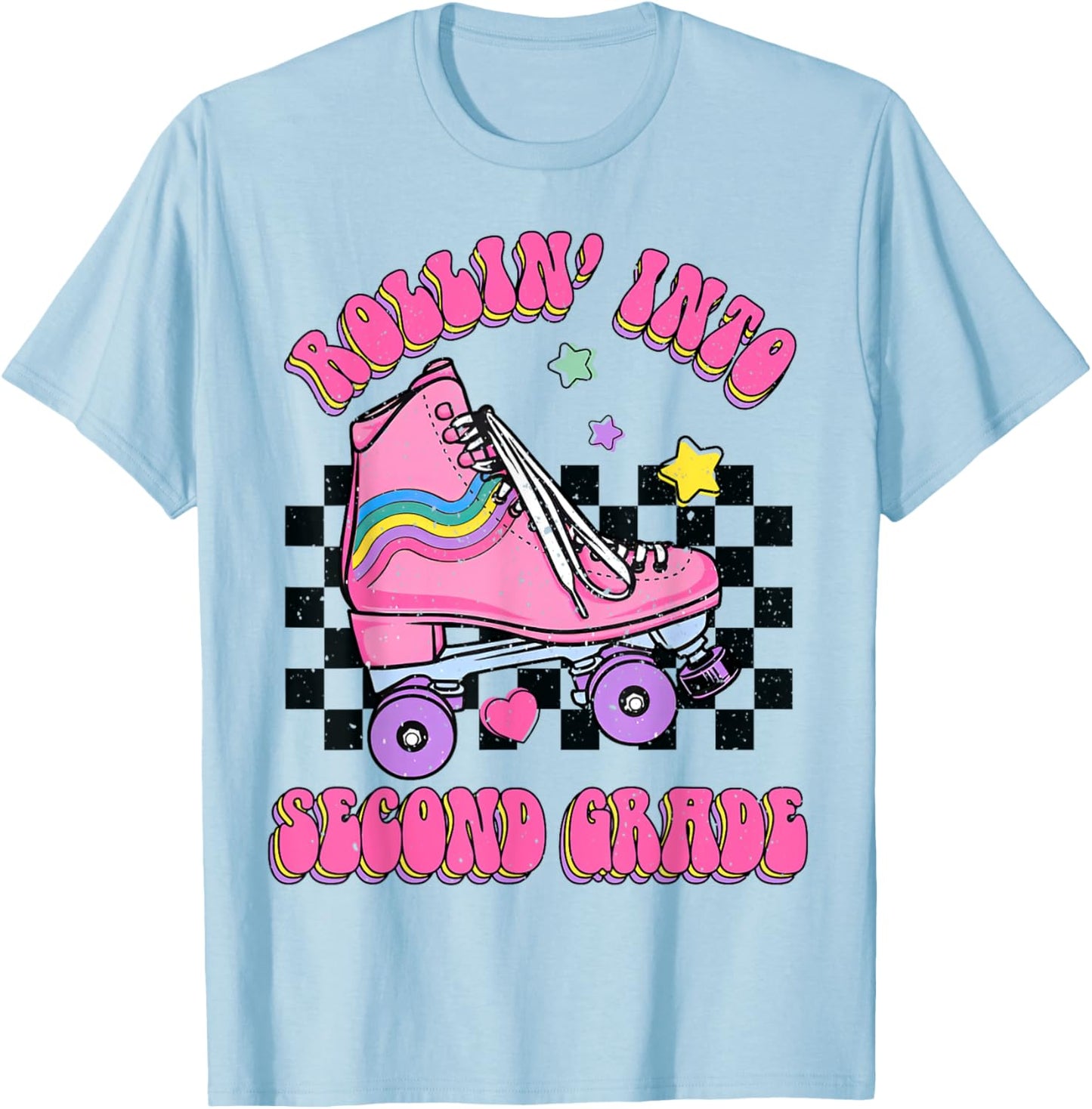 Rollin Into Second Grade Skating Back To School Kids Girls T-Shirt - T-Shirt | Light Blue