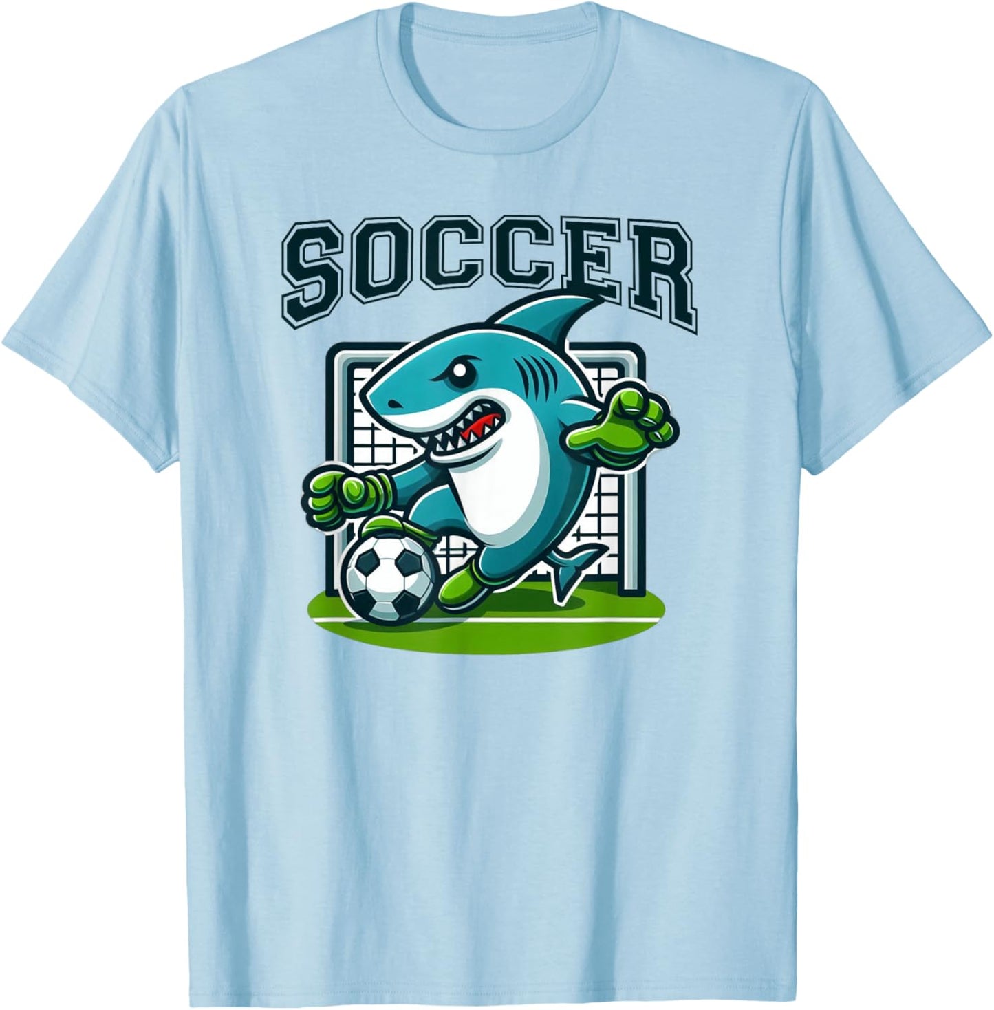 Soccer Shark Playing Soccer T-Shirt - T-Shirt | Light Blue
