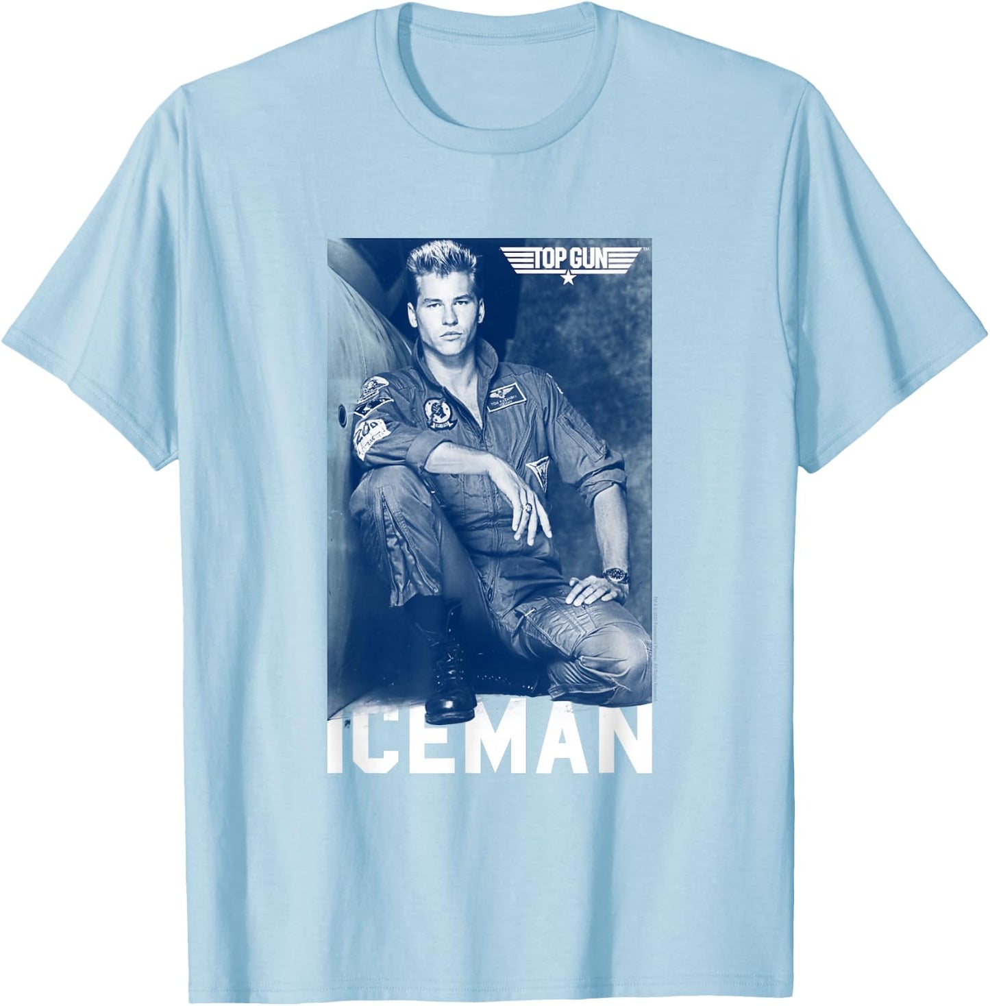 Top Gun Iceman Photograph Blue Tone Action Movie T-Shirt - T-Shirt | Light Blue
