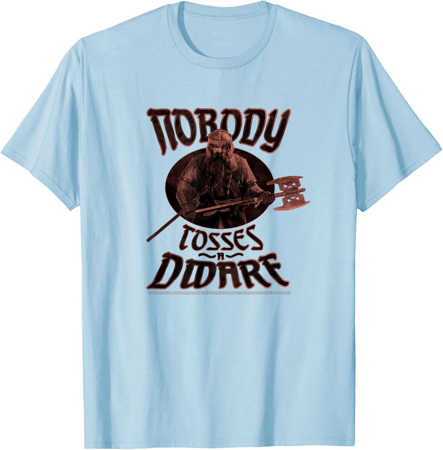 Lord of The Rings Gimli Nobody Tosses A Dwarf Portrait T-Shirt - T-Shirt | Light Blue