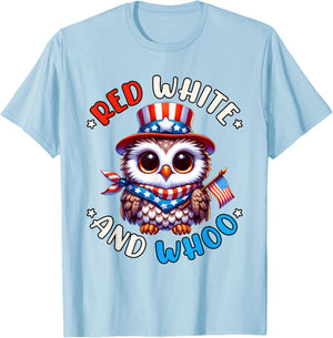 4th of July Owl Independence Day Red White and Whoo T-Shirt - T-Shirt | Light Blue