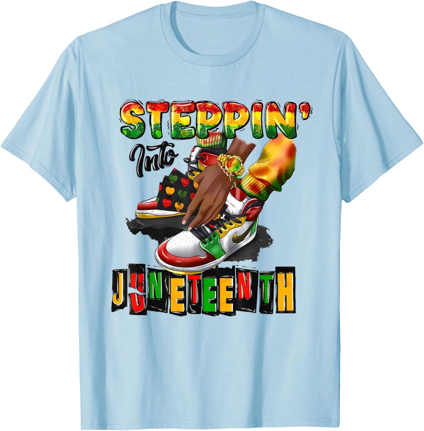 Stepping Into Juneteenth Afro Woman Black Girls Sneakers Men T-Shirt - T-Shirt | Light Blue