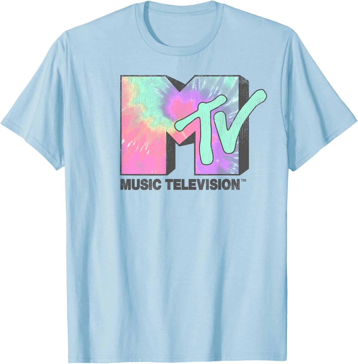 MTV Logo Neon Tie Dye Classic Graphic T-Shirt - T-Shirt | Light Blue