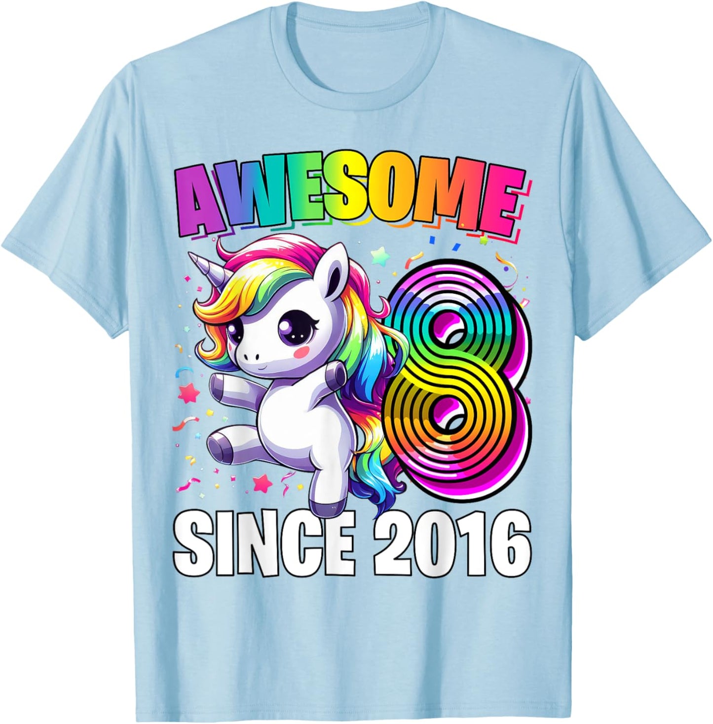 Unicorn 8th Birthday 8 Year Old Unicorn Party Girls Outfit T-Shirt - T-Shirt | Light Blue