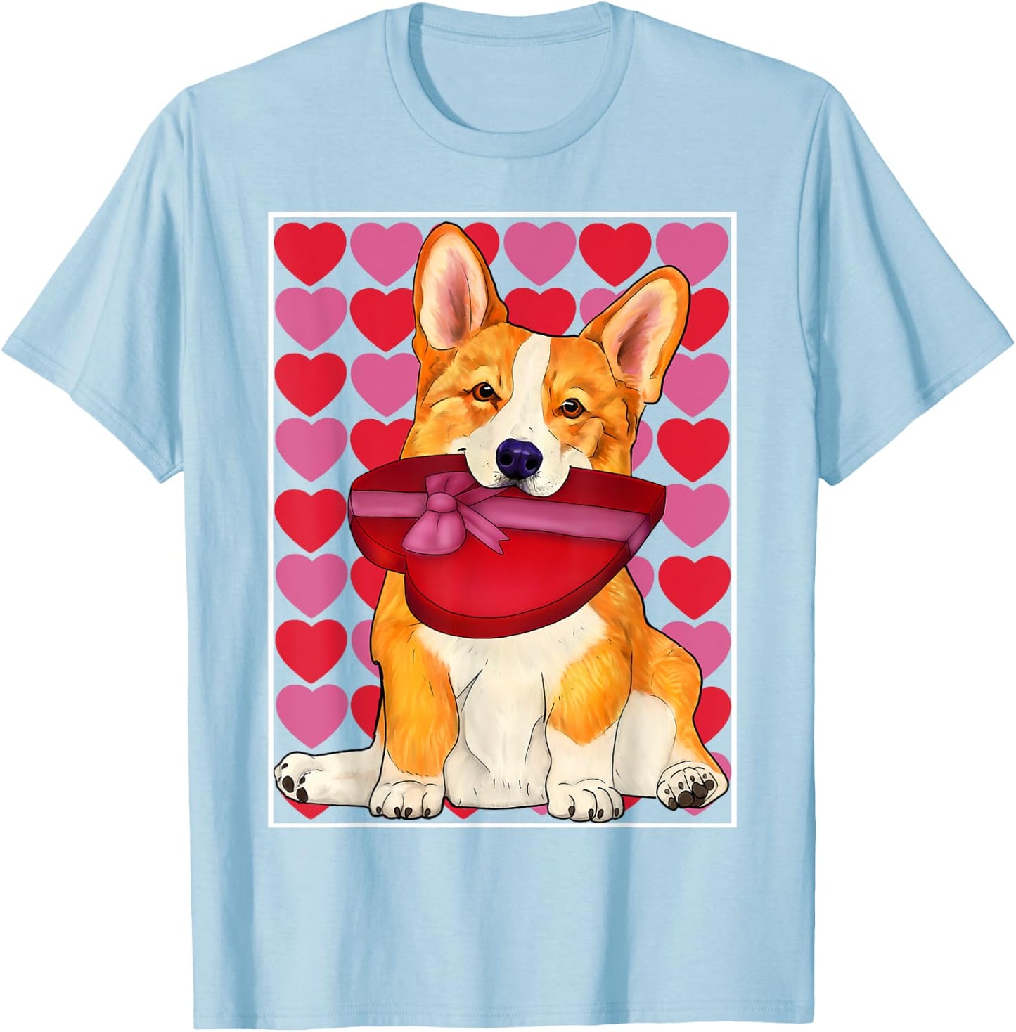 Valentine's day - Corgi with a red heart box T-Shirt - T-Shirt | Light Blue