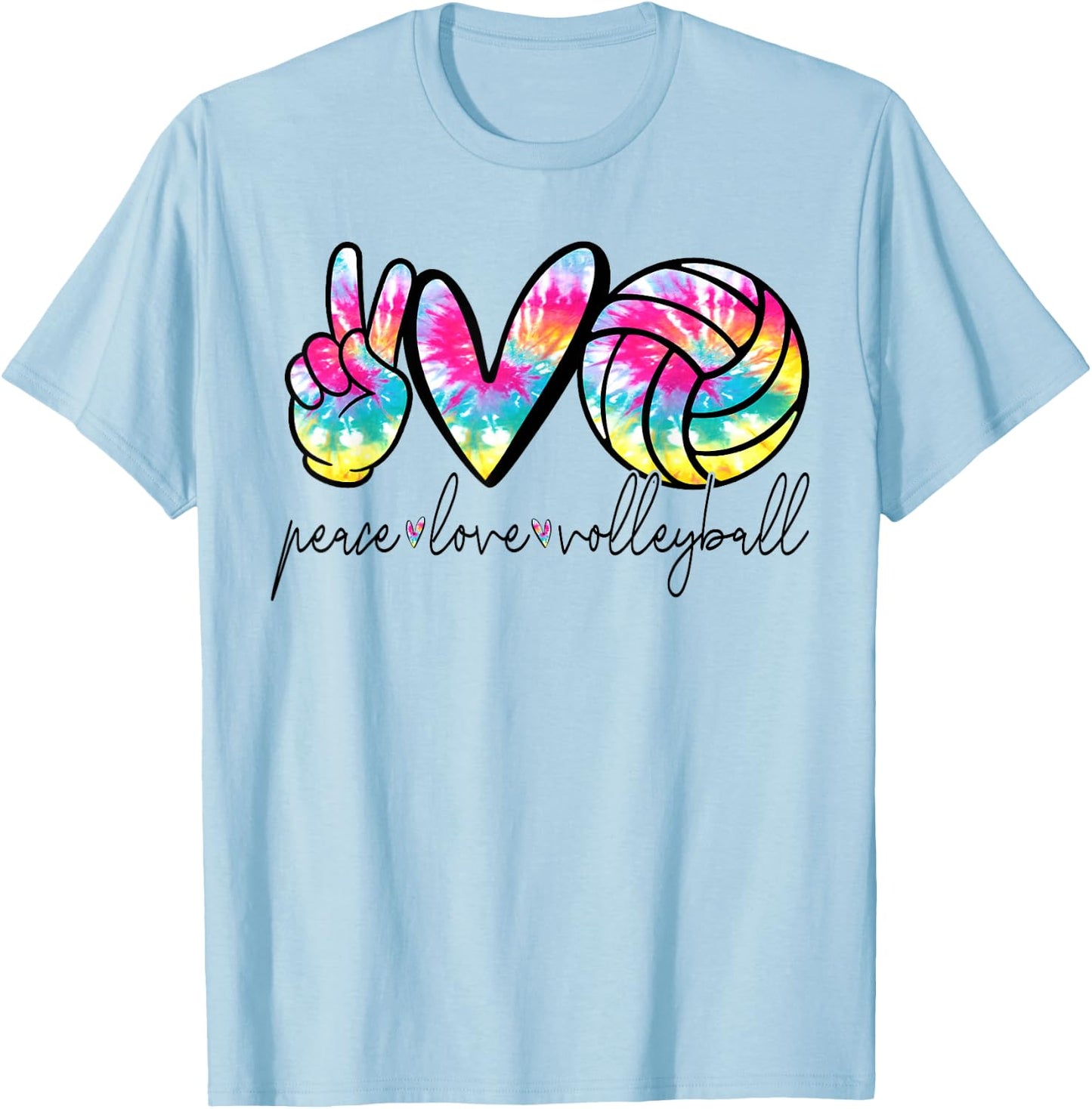 Peace Love Volleyball Tie Dye Cute Volleyball Lover T-Shirt - T-Shirt | Light Blue