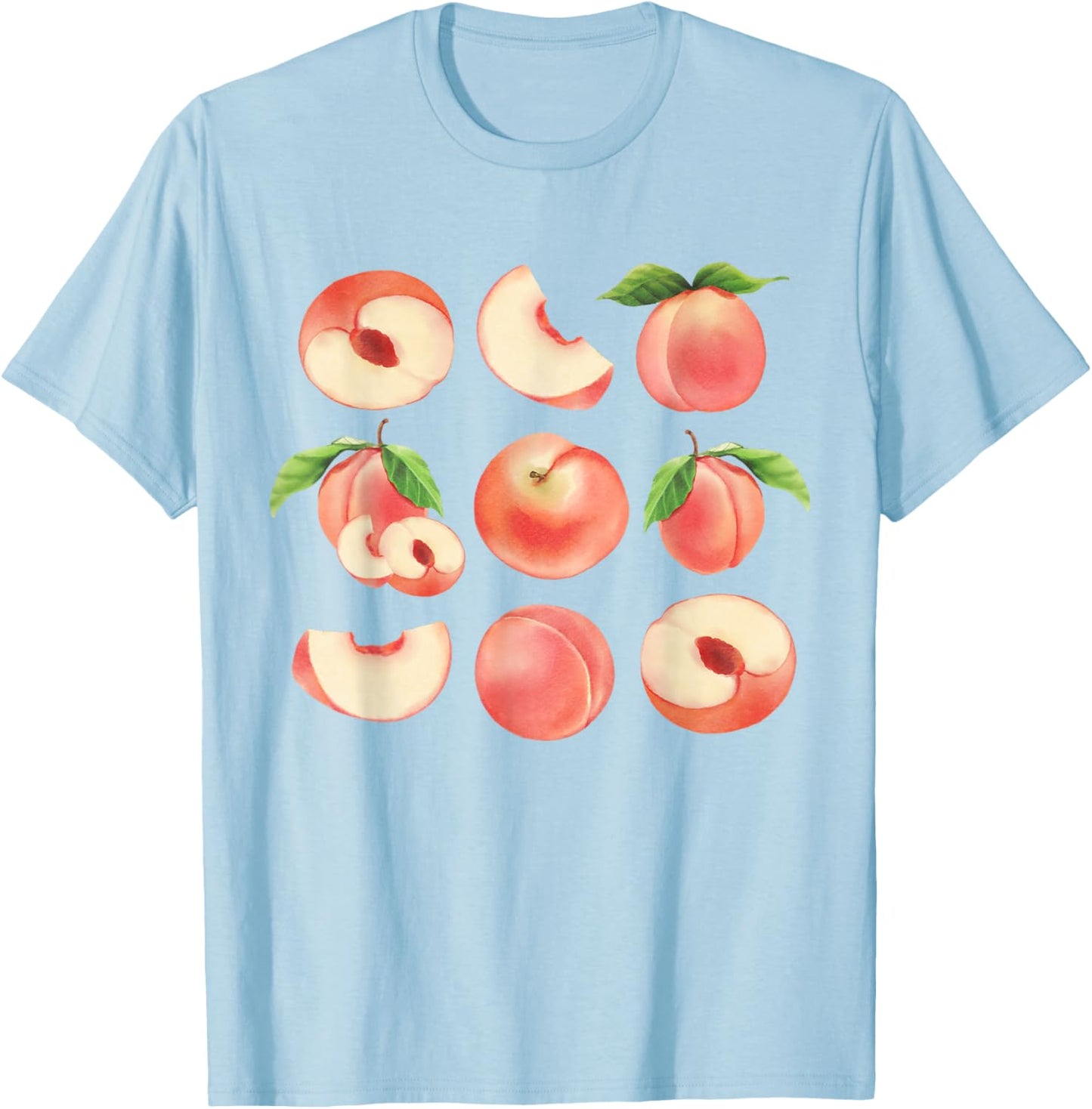 Vintage Peaches Graphic Cute Women Summer Fruit T-Shirt - T-Shirt | Light Blue