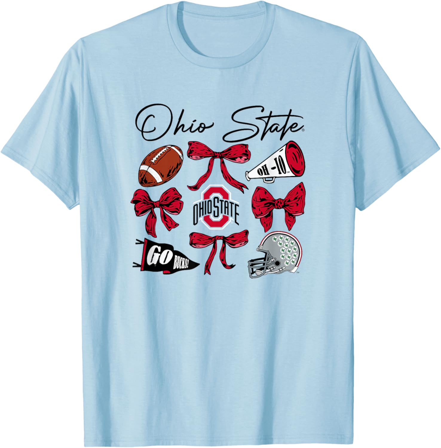 Ohio State Buckeyes Football Bows Gray Officially Licensed T-Shirt - T-Shirt | Light Blue