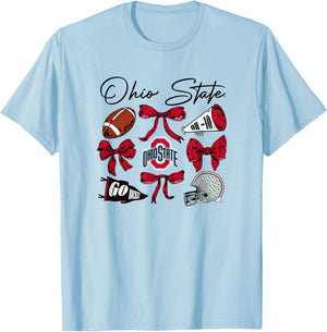 Ohio State Buckeyes Football Bows Gray Officially Licensed T-Shirt - T-Shirt | Light Blue