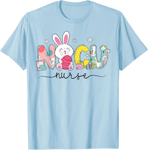 NICU Nurse Bunny Egg NICU Nursing Easter Day T-Shirt - T-Shirt | Light Blue