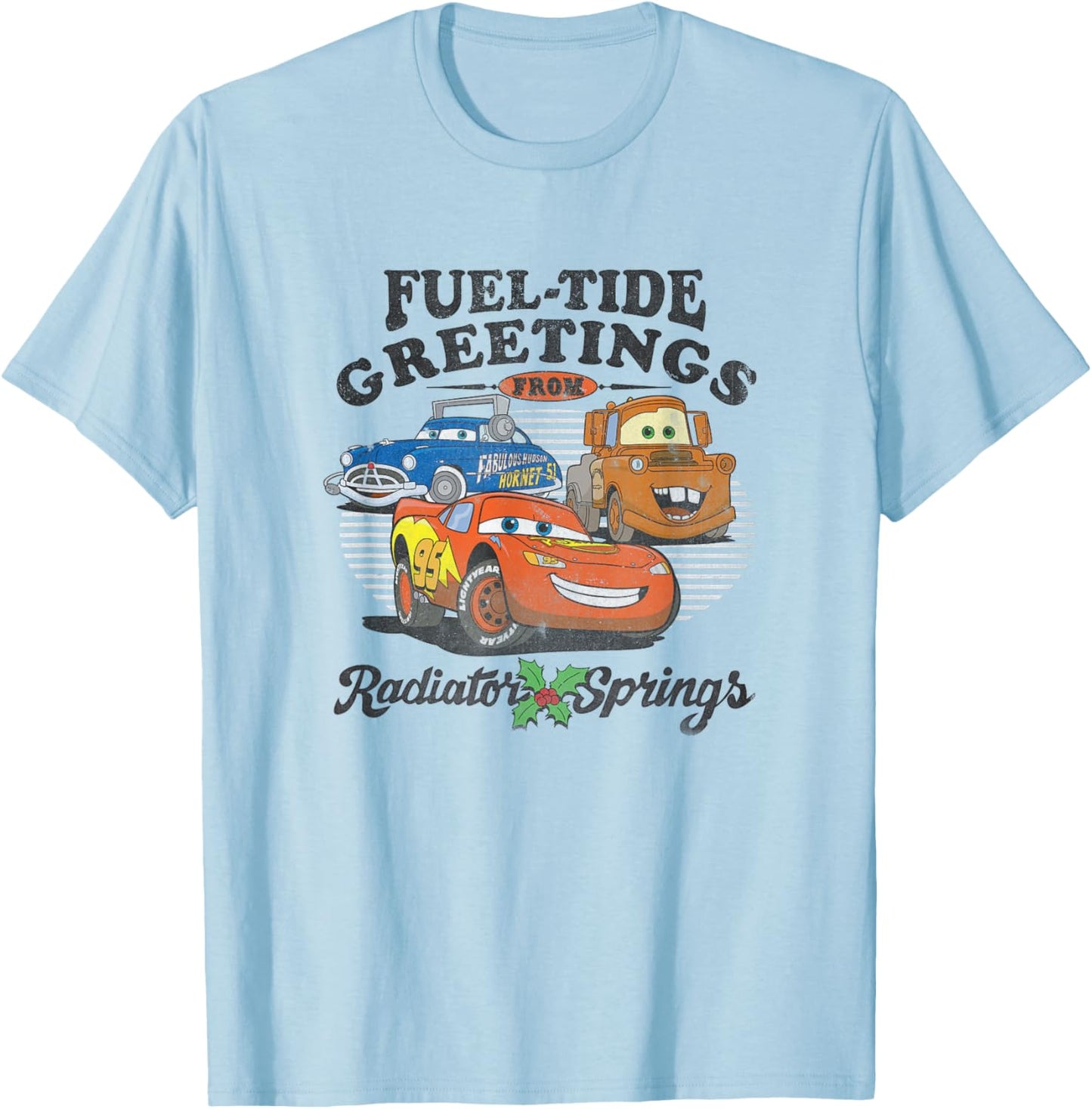 Disney Pixar Cars Christmas Fuel-Tide Greetings Vintage T-Shirt - T-Shirt | Light Blue