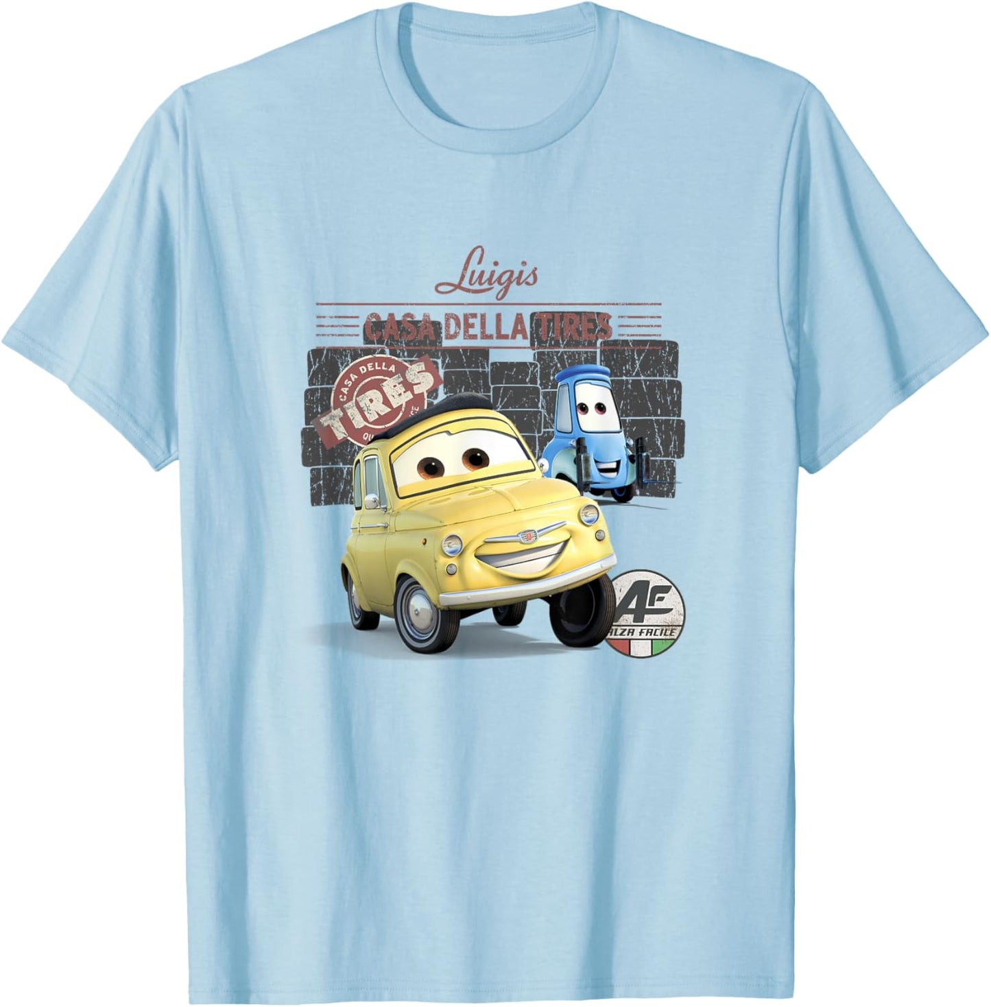 Disney Pixar Cars Casa Della Tires Luigi & Guido Vintage T-Shirt - T-Shirt | Light Blue