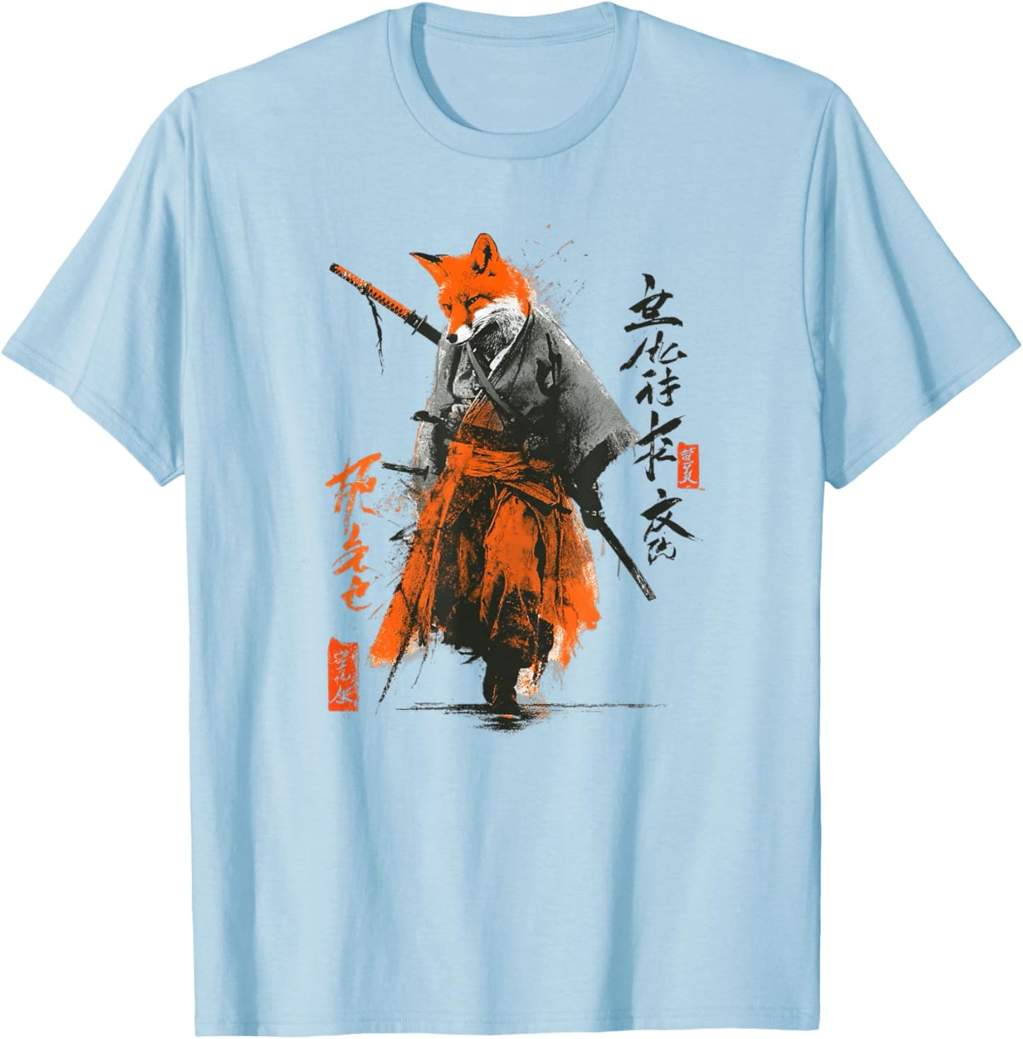 Japanese Fox Samurai T-Shirt - T-Shirt | Light Blue