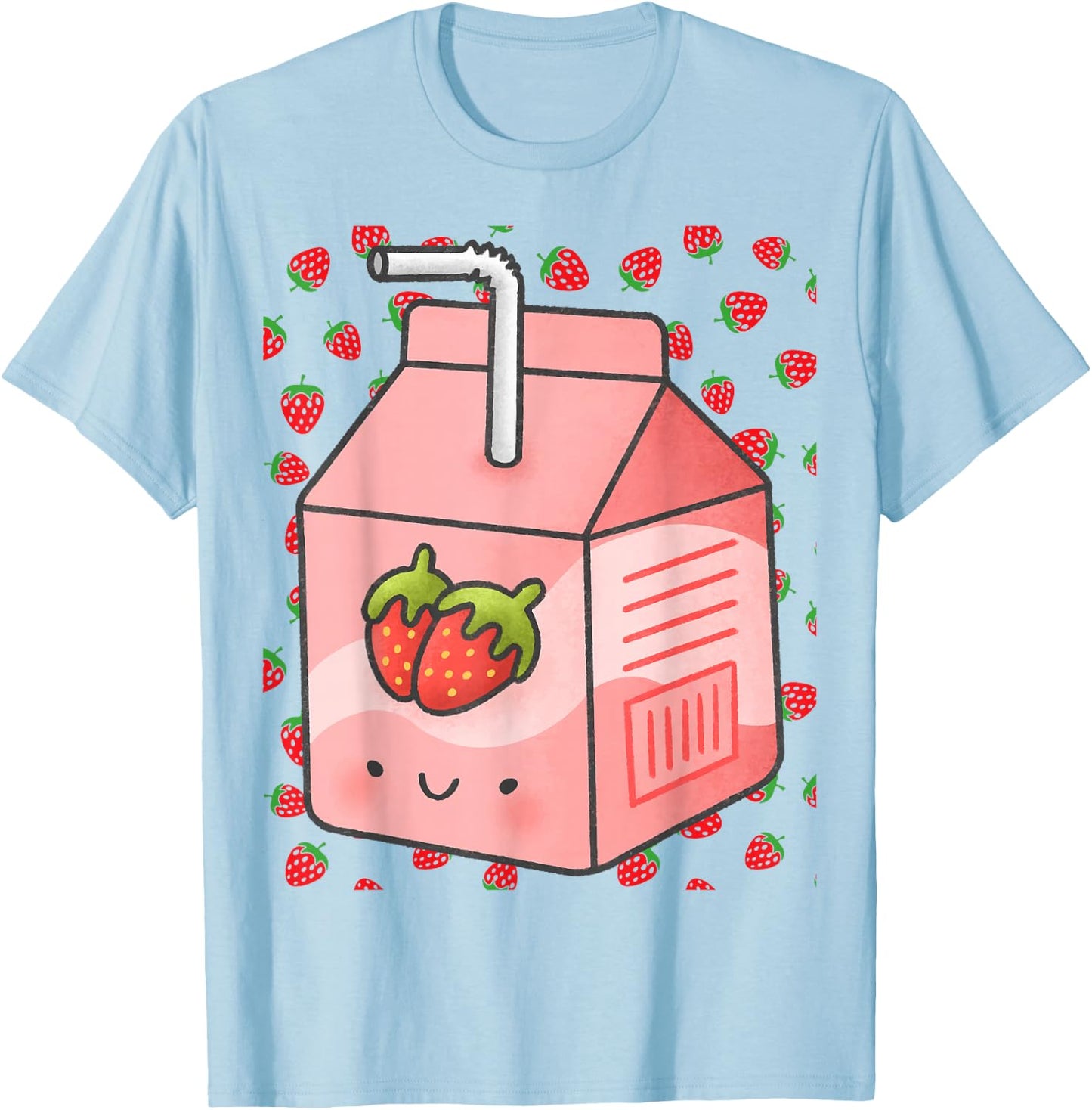 Japanese Pink Strawberry Milk Kawaii 90s Retro T-Shirt - T-Shirt | Light Blue