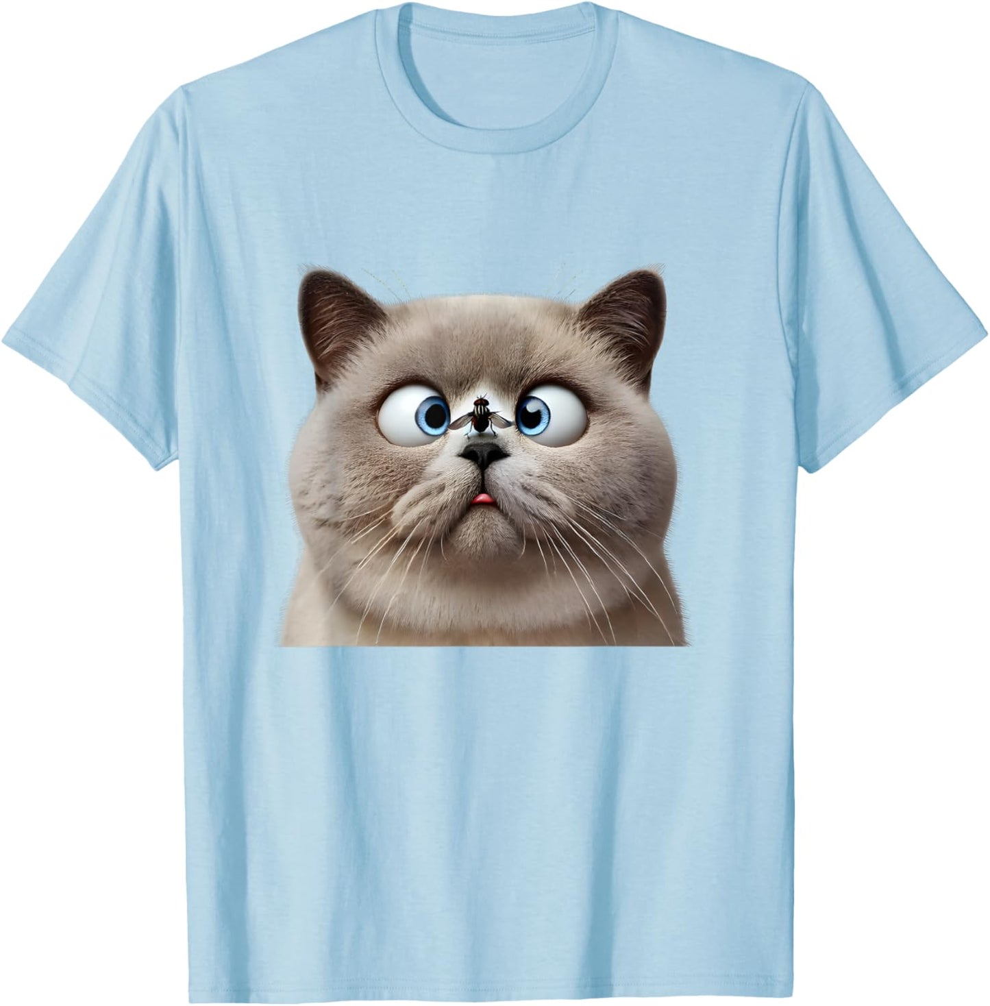 Funny Cross Eyed British Shorthair Cat Women Kids T-Shirt - T-Shirt | Light Blue