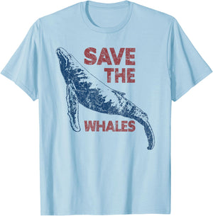 Save the Whales Retro 80s Vintage T-Shirt - T-Shirt | Light Blue