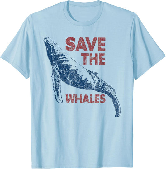 Save the Whales Retro 80s Vintage T-Shirt - T-Shirt | Light Blue