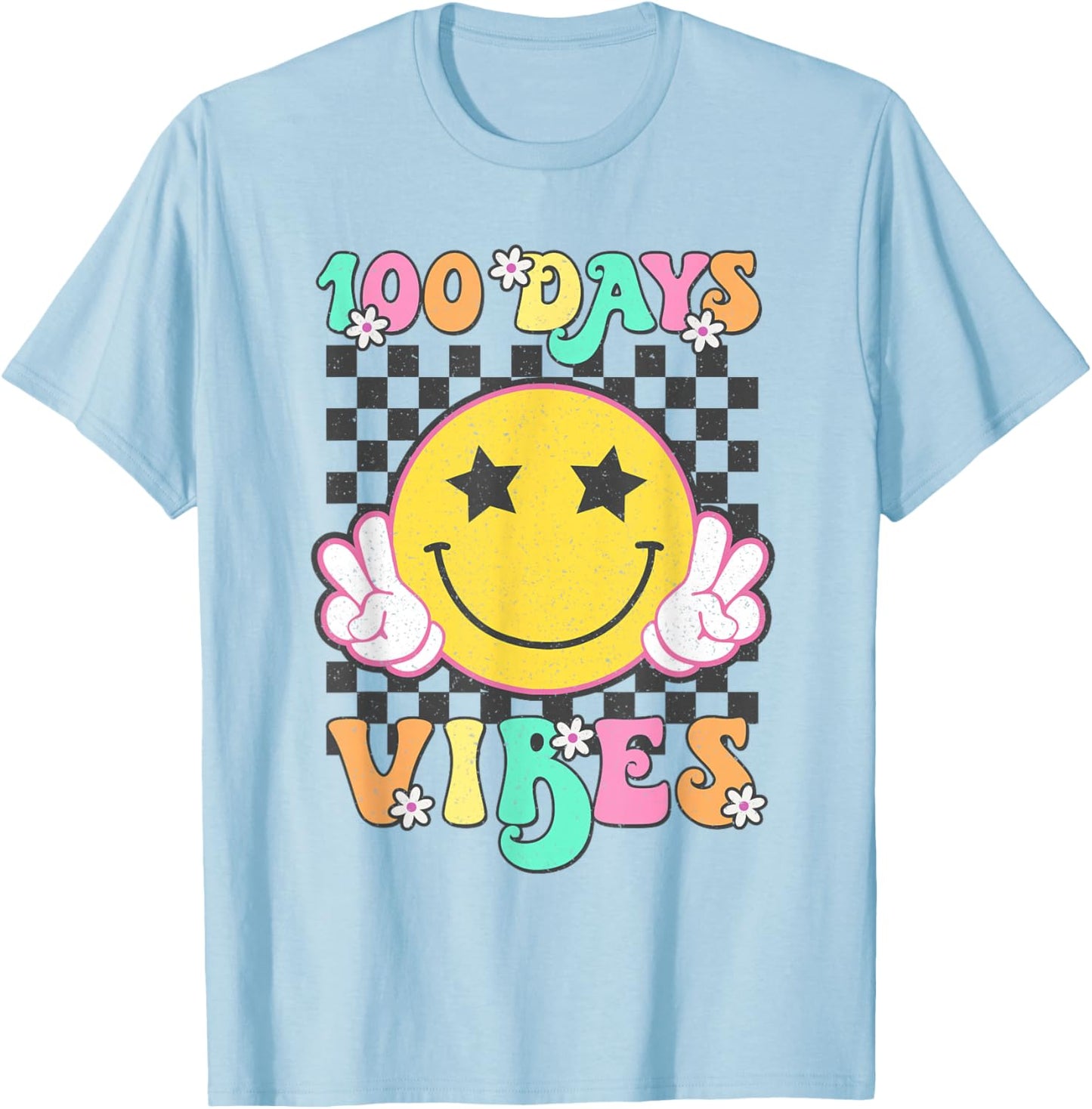 Cute 100 Days Vibes Smile Face 100 Days Of School Teens Girl T-Shirt - T-Shirt | Light Blue