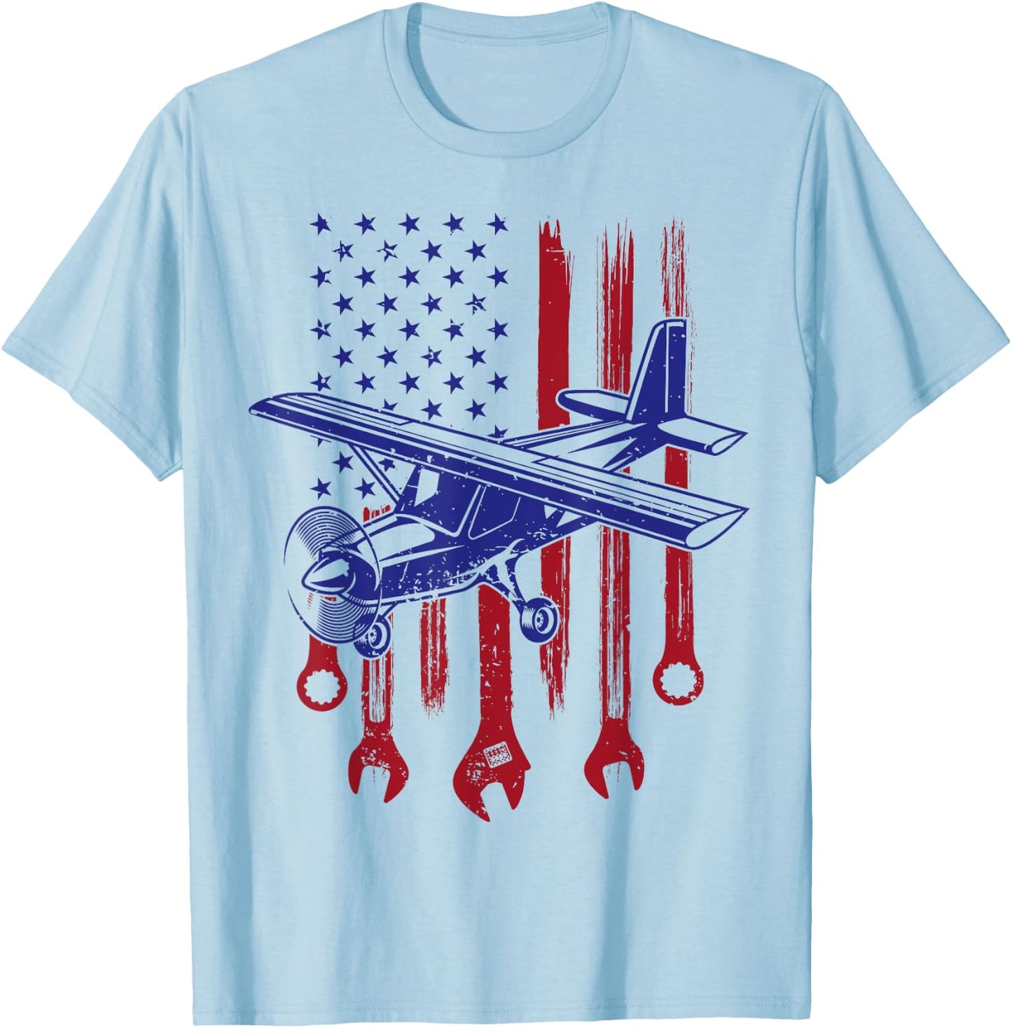 Aircraft Mechanic American Flag Airplane Vintage Gifts Men T-Shirt - T-Shirt | Light Blue